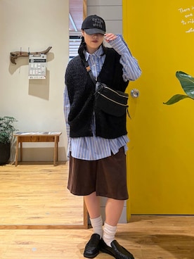 「アイテム（チュニック、ブルー系）」を使った、masakiさん（レディース・161cm）の秋コーディネート