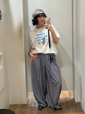 「JEANASIS（ジーナシス）のアソートレトロガラスカーフ/637481（バンダナ/スカーフ、ブラック系）」を使った、masakiさん（レディース・161cm）の春コーディネート