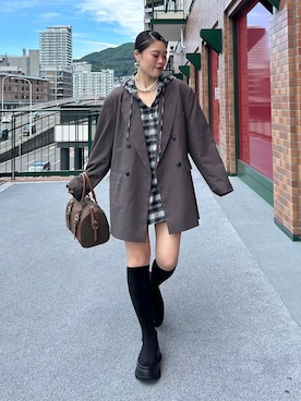 「JEANASIS（ジーナシス）のサキソニーパワショルジャケット/525969（テーラードジャケット）」を使った、masakiさん（レディース・161cm）の秋コーディネート