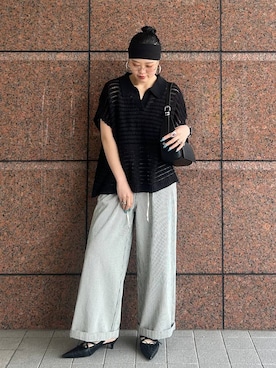 「JEANASIS（ジーナシス）のレースアップポインテッドミュール/657166（パンプス、ブラック系）」を使った、masakiさん（レディース・161cm）の春コーディネート