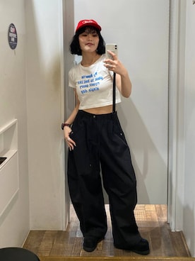 「JEANASIS（ジーナシス）のベルトスタッズクロッグシューズ/638843（モカシン/デッキシューズ、ブラック系）」を使った、masakiさん（レディース・161cm）の春コーディネート