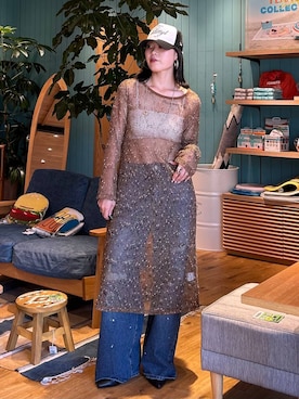 「BAYFLOW（ベイフロー）のスタッズダメージデニム（デニムパンツ、ブルー系）」を使った、masakiさん（レディース・161cm）の夏コーディネート
