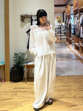「BAYFLOW（ベイフロー）の[シルエットアレンジ可能♪]スウェットスラックス（スウェットパンツ、ベージュ系）」を使った、masakiさん（レディース・161cm）の夏コーディネート