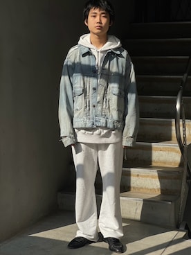 「ancellm」｜「アイテム（デニムジャケット）」を使った、野口心さん（メンズ・175cm）の秋コーディネート