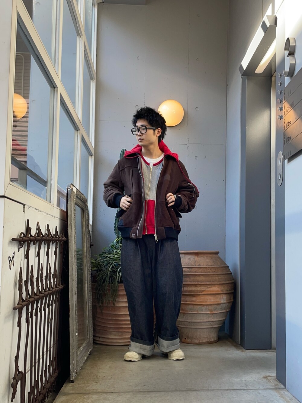「最近のいい感じコーデ、スウェット、冬コーデ、大人カジュアル」｜「RANDYの【RANDY/ランディ】Part（パーカー、レッド系）」を使った、野口心さん（メンズ・175cm）の秋コーディネートの1枚目の写真