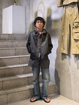 「Toironier（トワロニエ）のToironier/トワロニエ/HOODED SHIRTS（シャツ/ブラウス、ブラック系）」を使った、野口心さん（メンズ・175cm）の夏コーディネート