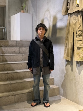「Toironier（トワロニエ）のToironier/トワロニエ/HOODED SHIRTS（シャツ/ブラウス、ブラック系）」を使った、野口心さん（メンズ・175cm）の夏コーディネート