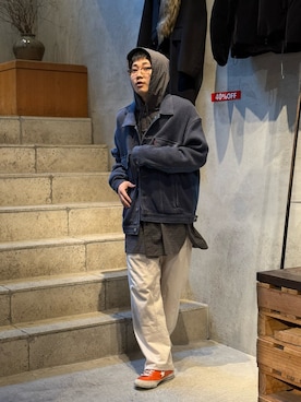 「Toironier（トワロニエ）のToironier/トワロニエ/HOODED SHIRTS（シャツ/ブラウス、ブラウン系）」を使った、野口心さん（メンズ・175cm）の冬コーディネート
