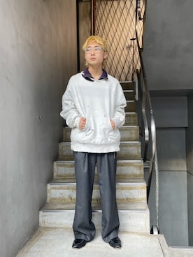 「ancellm」｜「アイテム（スウェット）」を使った、野口心さん（メンズ・175cm）の冬コーディネート