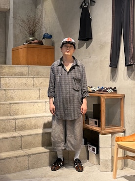 「ASICS（アシックス）のWALES BONNER×Y-3/ウェールズボナー×ワイスリー/WB Y3 THE FIELD LIZZARD（スニーカー、ブラウン系）」を使った、野口心さん（メンズ・175cm）の夏コーディネート