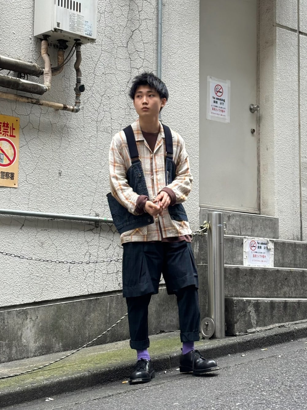 「KIDS LOVE GAITE、lessix、nicholas daley、byh、BLESS」｜「NICHOLAS DALEYのアイテム（シャツ/ブラウス、ブラウン系）」を使った、野口心さん（メンズ・175cm）の夏コーディネートの1枚目の写真
