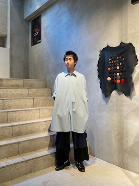 「LEH（レー）のアイテム（パンツ）」を使った、野口心さん（メンズ・175cm）の夏コーディネート