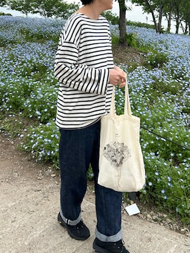 「ORCIVAL（オーシバル）のORCIVAL | コットンロード フレンチバスクシャツ MEN（Tシャツ/カットソー、ホワイト系）」を使った、cheeさん（レディース・167cm）の春コーディネート