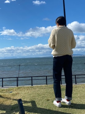 「usedのアイテム（ニット/セーター、ホワイト系）」を使った、cheeさん（レディース・167cm）の秋コーディネート