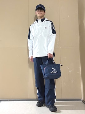 「adabat（アダバット）の【撥水】レインブルゾン（ブルゾン、ホワイト系）」を使った、sora1112314さん（メンズ）の夏コーディネート