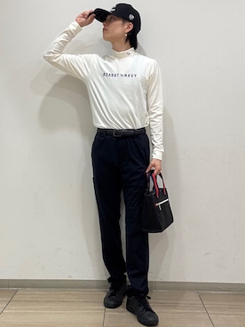 「adabat（アダバット）の【ADABAT NAVY】ブラッシュドサーモモックT（Tシャツ/カットソー、ホワイト系）」を使った、sora1112314さん（メンズ）の秋コーディネート