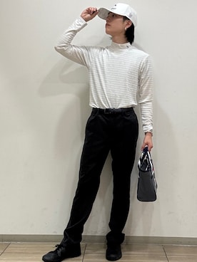 「adabat（アダバット）のロゴボーダージャカードモックT（Tシャツ/カットソー、グレー系）」を使った、sora1112314さん（メンズ）の秋コーディネート