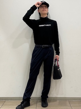 「adabat（アダバット）の【ADABAT NAVY】ブラッシュドサーモモックT（Tシャツ/カットソー、ブラック系）」を使った、sora1112314さん（メンズ）の秋コーディネート