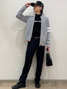「adabat（アダバット）の【DRESSTERIORコラボ】リブニットフルジップブルゾン（ブルゾン、グレー系）」を使った、sora1112314さん（メンズ）の秋コーディネート