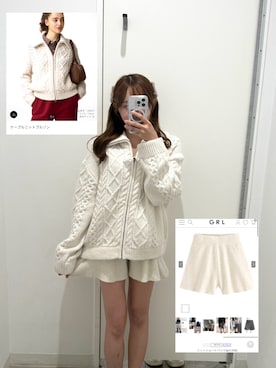 「GU（ジーユー）のアイテム（ニット/セーター、ホワイト系）」を使った、biyoumichikaさん（レディース・154cm）の秋コーディネート