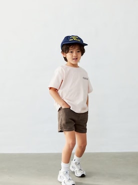 「Fluffy BROTHERS（フラッフィーブラザーズ）のパネルプリントTシャツ（Tシャツ/カットソー、ピンク系）」を使った、fluffybrothersさん（キッズ・120cm）の夏コーディネート