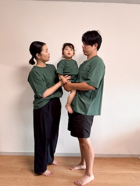 「Fluffy BROTHERS（フラッフィーブラザーズ）の刺繍Tシャツ（大人サイズ）（Tシャツ/カットソー、グリーン系）」を使った、fluffybrothersさん（キッズ・120cm）の夏コーディネート