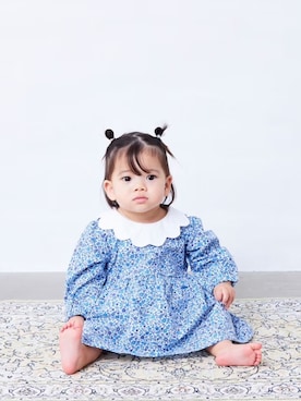 「Fluffy BROTHERS（フラッフィーブラザーズ）の花柄ロンパース（ロンパース、ブルー系）」を使った、fluffybrothersさん（キッズ・120cm）の夏コーディネート