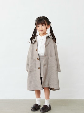 「Fluffy BROTHERS（フラッフィーブラザーズ）の千鳥柄キュロット（その他パンツ、ブラウン系）」を使った、fluffybrothersさん（キッズ・120cm）の冬コーディネート