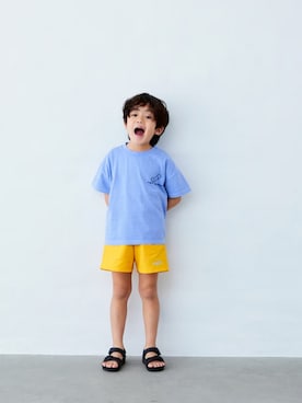 「Fluffy BROTHERS（フラッフィーブラザーズ）の水陸両用ハーフパンツ（その他パンツ、イエロー系）」を使った、fluffybrothersさん（キッズ・120cm）の夏コーディネート