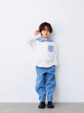「Fluffy BROTHERS（フラッフィーブラザーズ）のバンダナ付きシャツ（シャツ/ブラウス、ホワイト系）」を使った、fluffybrothersさん（キッズ・120cm）の夏コーディネート
