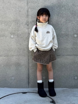 「Fluffy BROTHERS（フラッフィーブラザーズ）のラップキュロット（その他パンツ、ブラウン系）」を使った、fluffybrothersさん（キッズ・120cm）の春コーディネート