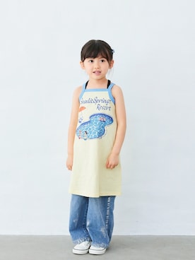 「Fluffy BROTHERS（フラッフィーブラザーズ）のキャミワンピース（ワンピース、イエロー系）」を使った、fluffybrothersさん（キッズ・120cm）の夏コーディネート