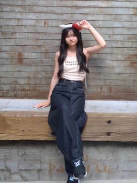 「アイテム（タンクトップ、ベージュ系）」を使った、くるみさん（レディース・161cm）の夏コーディネート