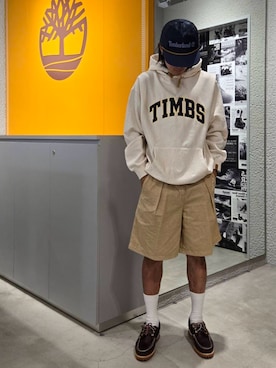 「Timberland（ティンバーランド）のメッシュ トラッカー キャップ（キャップ、ブルー系）」を使った、YRさん（メンズ・173cm）の夏コーディネート