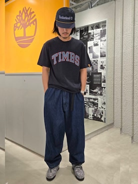 「Timberland（ティンバーランド）のメッシュ トラッカー キャップ（キャップ、ブルー系）」を使った、YRさん（メンズ・173cm）の夏コーディネート