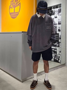 「Timberland（ティンバーランド）のメッシュ トラッカー キャップ（キャップ、ブルー系）」を使った、YRさん（メンズ・173cm）の夏コーディネート