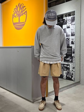 「Timberland（ティンバーランド）のメッシュ トラッカー キャップ（キャップ、グレー系）」を使った、YRさん（メンズ・173cm）の夏コーディネート