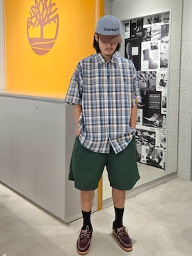 「Timberland（ティンバーランド）のデニム キャップ（キャップ、グレー系）」を使った、YRさん（メンズ・173cm）の夏コーディネート
