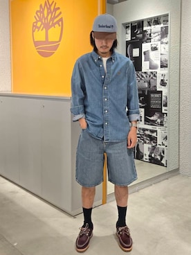 「Timberland（ティンバーランド）のデニム キャップ（キャップ、グレー系）」を使った、YRさん（メンズ・173cm）の夏コーディネート