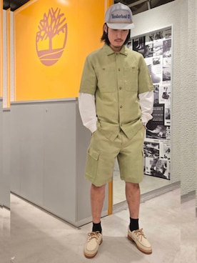 「Timberland（ティンバーランド）のメッシュ トラッカー キャップ（キャップ、グレー系）」を使った、YRさん（メンズ・173cm）の夏コーディネート