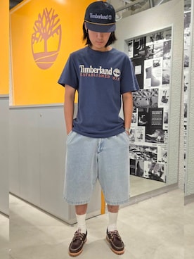 「Timberland（ティンバーランド）のメッシュ トラッカー キャップ（キャップ、ブルー系）」を使った、YRさん（メンズ・173cm）の夏コーディネート