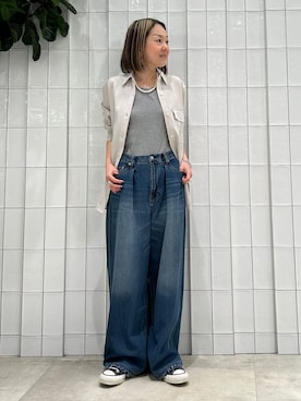 「B.C STOCK（ベーセーストック）のウォッシャブル / DU JOUR / デュ ジュール PEG TUCK JEAN（デニムパンツ、ブルー系）」を使った、suuさん（レディース・158cm）の春コーディネート
