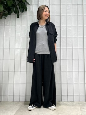 「B.C STOCK（ベーセーストック）の手洗い可 / フィブリルRelaxパンツ（スラックス、ブラック系）」を使った、suuさん（レディース・158cm）の春コーディネート