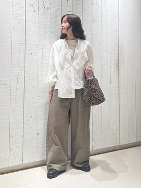 「JOURNAL STANDARD LUXE（ジャーナルスタンダード　ラックス）のラッフルフリルレースブラウス（シャツ/ブラウス、ホワイト系）」を使った、N.Hさん（レディース・162cm）の春コーディネート