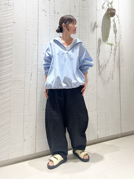 「JOURNAL STANDARD LUXE（ジャーナルスタンダード　ラックス）のストライプ ハーフジップブルゾン（ブルゾン、ブルー系）」を使った、N.Hさん（レディース・162cm）の春コーディネート