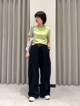 「CITEN（シテン）の＜CITEN＞チビT（Tシャツ/カットソー、グリーン系）」を使った、黒田祥子さん（レディース・162cm）の夏コーディネート