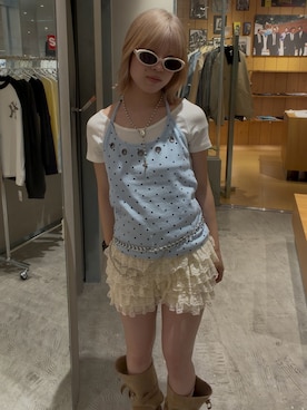 「WHO'S WHO gallery（フーズフーギャラリー）のアイテム（トップス、ブルー系）」を使った、hanaさん（レディース・155cm）の夏コーディネート