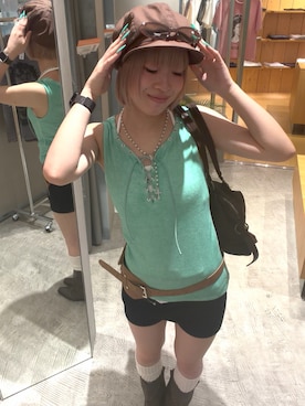 「アイテム（キャスケット）」を使った、hanaさん（レディース・155cm）の夏コーディネート