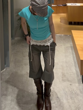 「WHO'S WHO gallery（フーズフーギャラリー）のアイテム（Tシャツ/カットソー、ブルー系）」を使った、hanaさん（レディース・155cm）の夏コーディネート