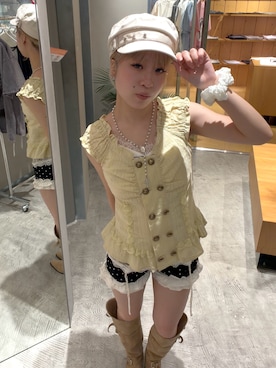 「アイテム（キャスケット）」を使った、hanaさん（レディース・155cm）の夏コーディネート